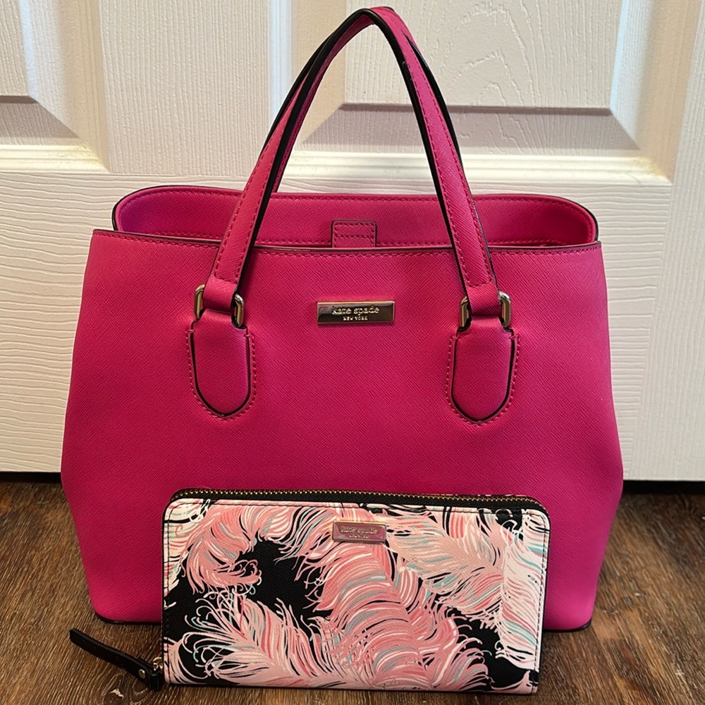 Kate Spade Leather Fuchsia Pink Handbag Tote Bag with Wallet- Only Used Once!